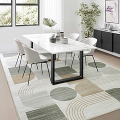 Large Machine Washable 5×7 Area Rug, Soft Modern Geometric Abstract Beige Rug…