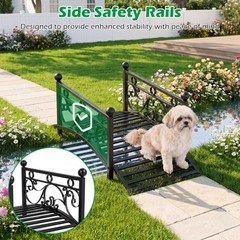 3.3 ft Garden Metal Bridge, Outdoor Arched Bridge w/Dual Patterned Side Rails