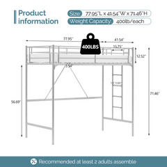 Loft Bed Twin Loft Bunk Bed Frame with Stairs Flat Ladder Rung for Kids Adults