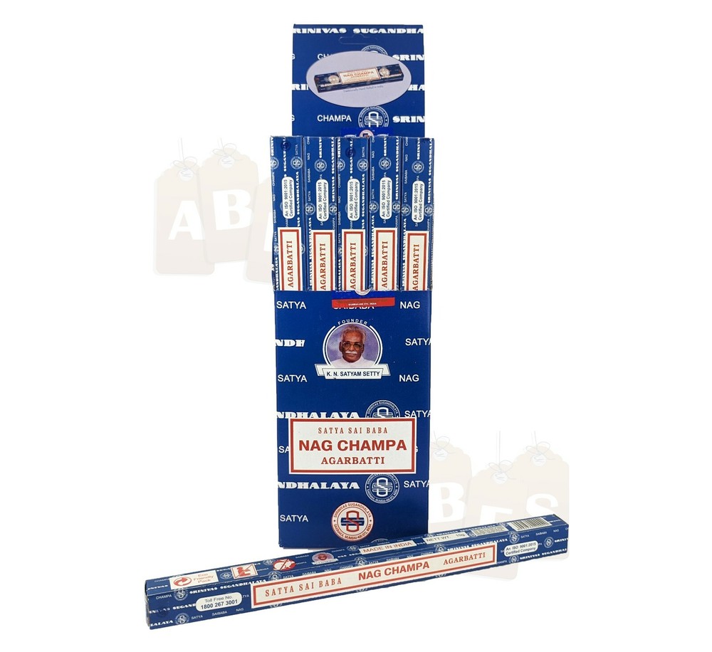 Satya Sai Baba Nag Champa Incense Sticks, Original Blue Box Hand Rolled, 10g Box
