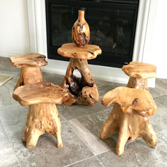 GREENAGE Natural Cedar Mushroom Stool Plant Stand Nightsstand Side Table 13.5″ H