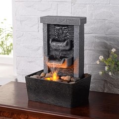 Home Décor 10.3 in Indoor Waterfall Fountain Relaxation High Dark Gray