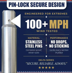 20′ & 25′ Delta Pin-Lock TELESCOPING Flag pole (Silver)