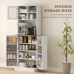 HOMCOM 66.5″ Tall Kitchen Pantry Storage Cabinet with Microwave Stand White