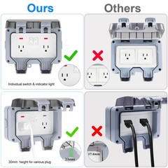 Double Outdoor Outlet with Box Waterproof IP66 Outdoor Electrical Receptacle, Ou