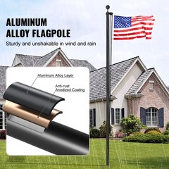 VEVOR 30FT Detachable Flagpole Kit Heavy Duty Aluminum Flag Pole American Black