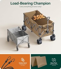 Heavy Duty Collapsible Folding Wagon Beach Wagon Cart Utility Grocery Cart-Brown
