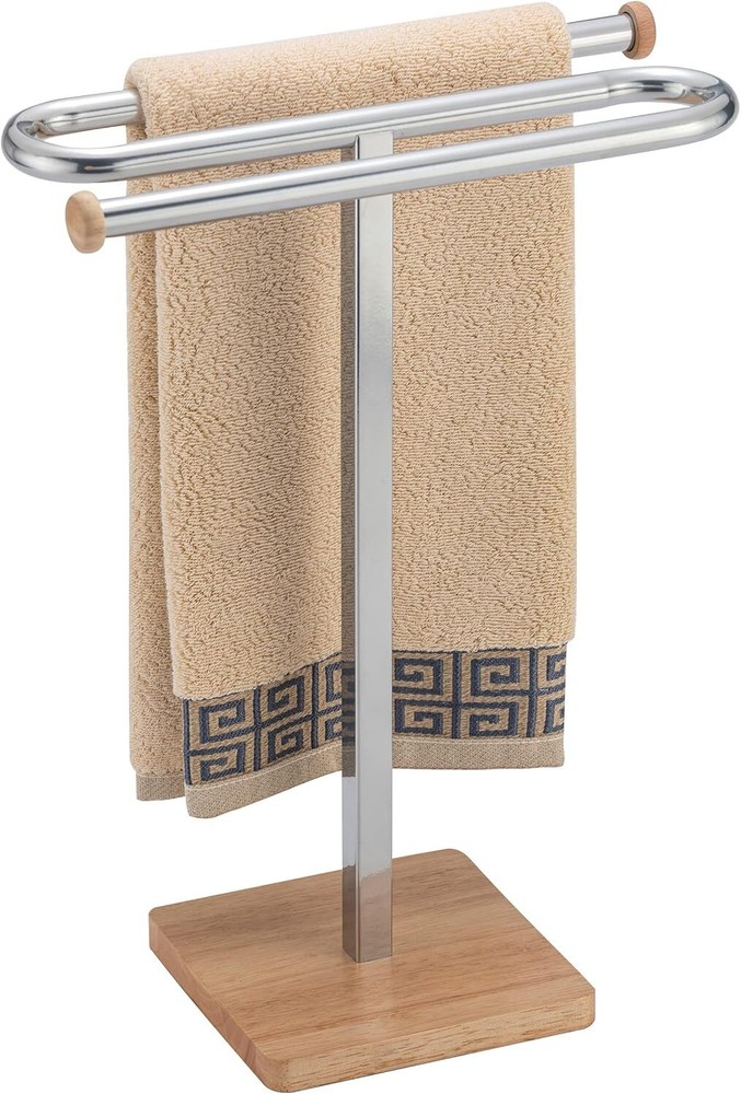 Hand Towel Holder Stand S-Shape Countertop Towel Stand with Wood Base Freesta…