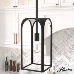 Hunter 19738 Dukestown 7.5″ 1-Light Mini Pendant Natural Iron Silver Leaf