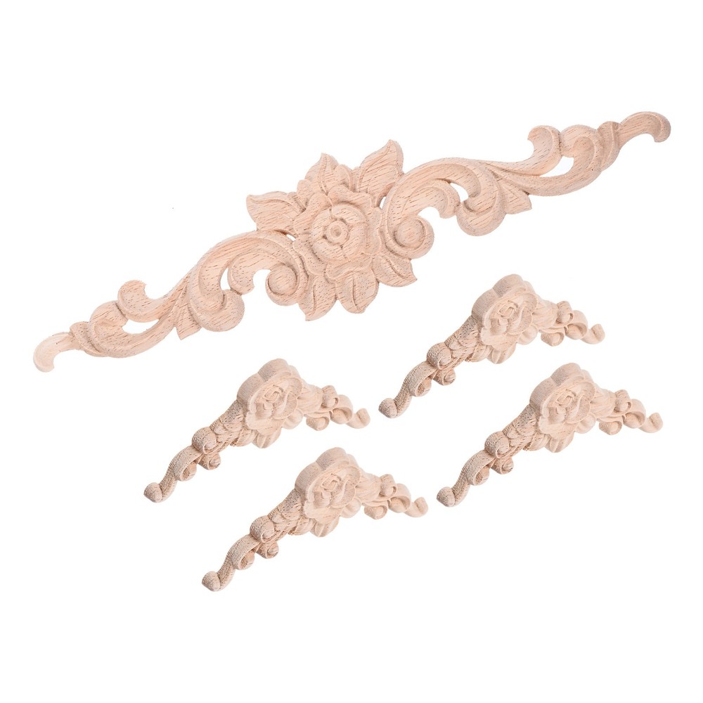 5pcs Wood Appliques Onlays for Furniture 27.5cm and 4pcs 8cm Length