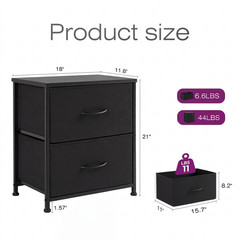 2 Dresser for Bedroom, Tower Organizer Unit, Chest of Drawers with Wooden Top