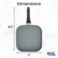 11-Inch Ceramic Nonstick Griddle Pan Aluminum Gas & Electric Stovetop Black