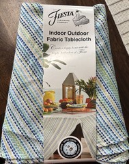 FIESTA TABLEWAR EASY CARE INDOOR OUTDOOR TABLECLOTH BLUE GREEN YELLOW 70” Round