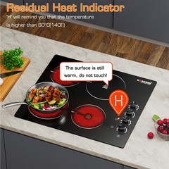 24in Electric Ceramic Cooktop 4 Burners,8 Power Levels, Residual Heat Indicator