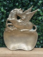 Vintage Solid Brass Pegasus Jewelry Gold Trinket Tray Dish MCM Mid Century Mod