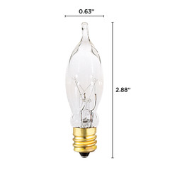 12 Pack 7.5W CA5 Candelabra E12 Base 120V Flame Tip Clear Chandelier Petite Bulb