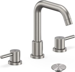 Brushed Nickel Bathroom Faucet 3 Hole Wide-spread 8 Inches with Supply Lines