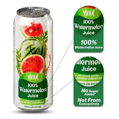 VINUT 100% Watermelon Juice, No Added Sugar,16.9 fl oz (500 mL) Can, Pack of 24