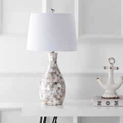 26.5″ Verna Seashell Table Lamp with Linen Shade for Living Room (Includes