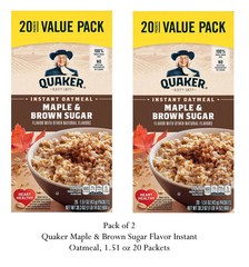 Quaker Maple & Brown Sugar Flavor Instant Oatmeal, 1.51 oz 20 Packets