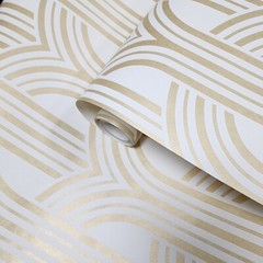 Broadway Arches arthouse trellis lines white yellow gold metallic Wallpaper roll