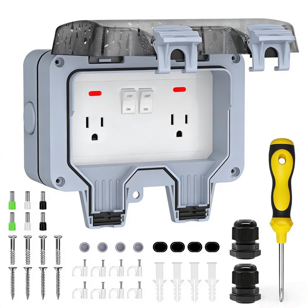 Double Outdoor Outlet with Box Waterproof IP66 Outdoor Electrical Receptacle, Ou
