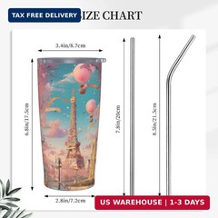 Paris Eiffel Tower Tumbler with Lid and Straw 20oz Coffee Tumblers Leakproof Sta
