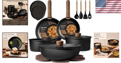 19-Piece Non-Stick Cookware Set with Detachable Handle & Induction Compatibility