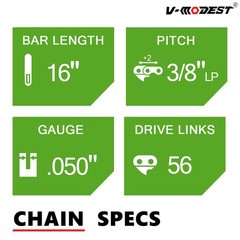 Replace 16″ GREENWORKS 60V CS60L252 CS60L212/210 Chainsaw Chain 3/8″LP .050 56DL