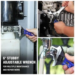WORKPRO 4-inch Stubby Adjustable Wrench Metric/SAE Extra Wide Jaw Opening Wrench