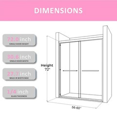 60″ x 72″ Bathroom Doors Brushed Nickel Shower Doors Glass Sliding 60 Inches