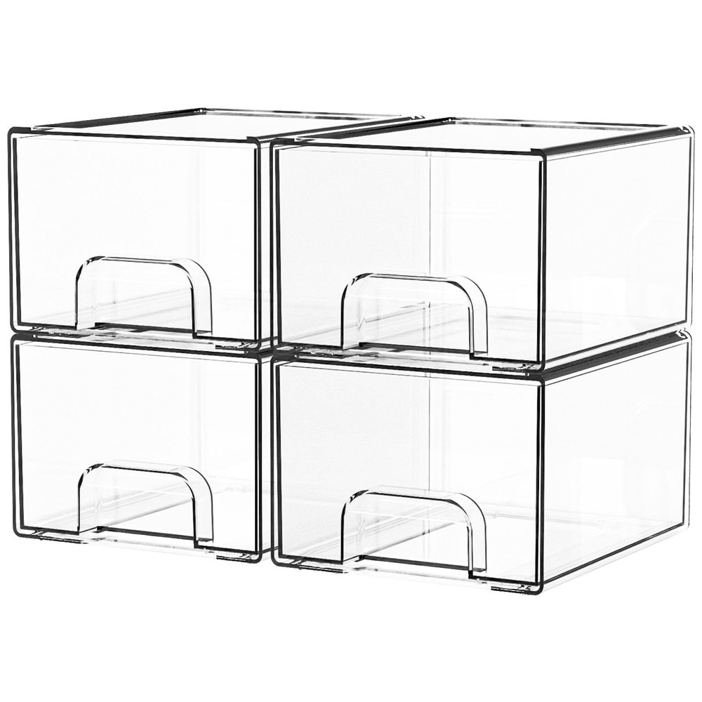 Yieach 4 Pack Clear Stackable Storage Drawers,4.4” 4 PCS, Clear-4.4 In Tall
