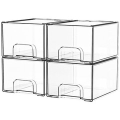 Yieach 4 Pack Clear Stackable Storage Drawers,4.4” 4 PCS, Clear-4.4 In Tall