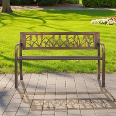 Outdoor Bench, 50 inch, Carbon Steel Metal Frame with PVC Floral Pattern Backre