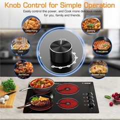 24in Electric Ceramic Cooktop 4 Burners,8 Power Levels, Residual Heat Indicator