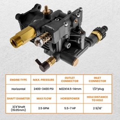 3400PSI Power Pressure Washer Pump for 3/4″ Shaft Horizontal Washer Pump 2.5