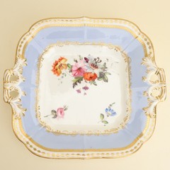 Minton Pattern 139 Pair Floral Lavender Blue Shape “N” Cake Plates Regency 1830
