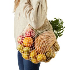 Reusable Cotton Mesh Grocery Bags Foldable Long Handle Net Tote Bag for Shopping