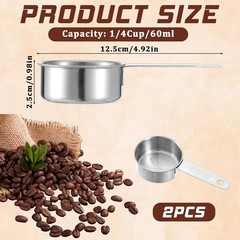 2 Pcs 1/4 Cup Stainless Steel Measuring Cup,60 ml 2 oz Stainless Steel Measuring
