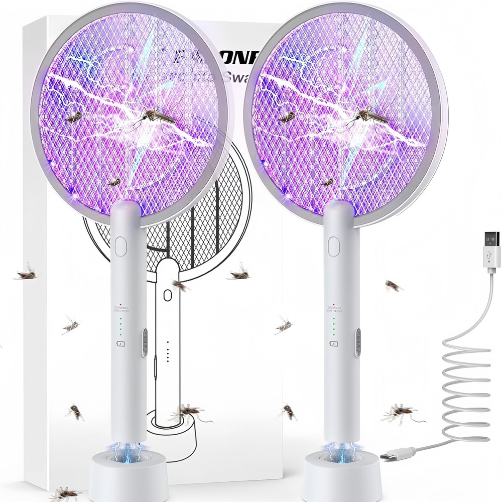 Electric Fly Swatter 4000V Bug Zapper Racket 2 in 1 Fly Swatter Rechargeable