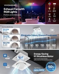 AutoFlow Bathroom Exhaust Fan with RGB Light & Humidity Sensor (30-110-160CFM)