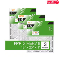 18 x 20 x 1 Standard Pleated Air Filter FPR 5, 3-Pack, Air Filters Replacement