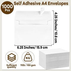1000 Pcs A4 Envelopes with Self Adhesive 4.25×6.25 In White Invitation Envelo…