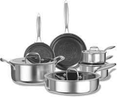 Non Stick Pots and Pans Set, 10pcs Hybrid Stainless Steel Cookware Set, Fryin…