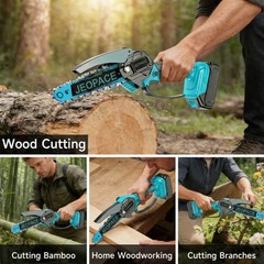 Blue 6Inch Mini Electric Chainsaw 21V Cordless Handheld Saw with 2 Batteries