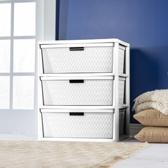 Sterilite Wide 3 Drawer Cross Weave Tower, White Plastic Storage Chest Organizer
