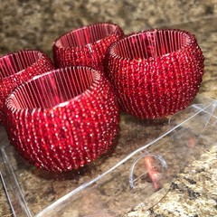 4 Red Beaded Napkin Rings Christmas Valentines New Years Festive Celebration