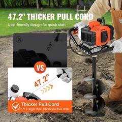 Post Hole Digger 43cc Gas Powered Earth Digger with 8″ Auger Drill Bit