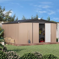 AECOJOY 4’x6’/ 6’x8′ Outdoor Metal Storage Shed for Garden Tools Lockable Door