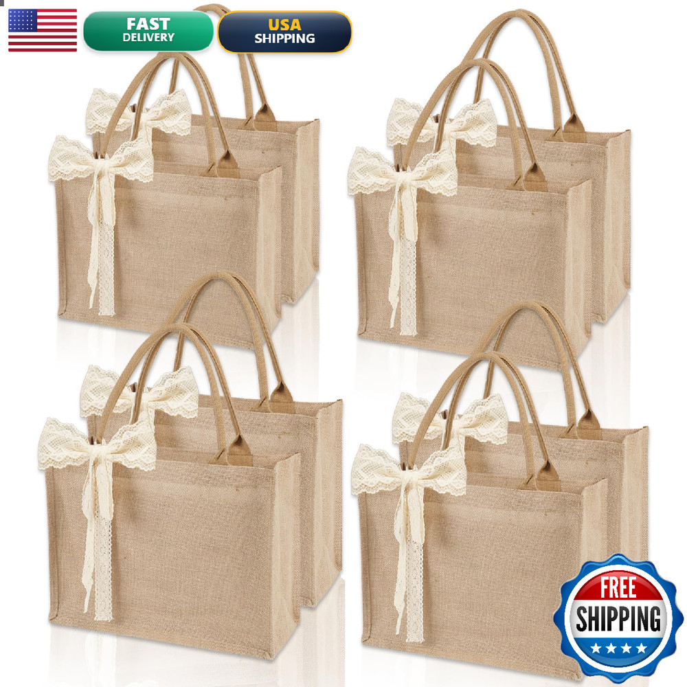 Karinoos 8Pcs Burlap Tote Bag Set Handles Waterproof Reusable Blank Grocery